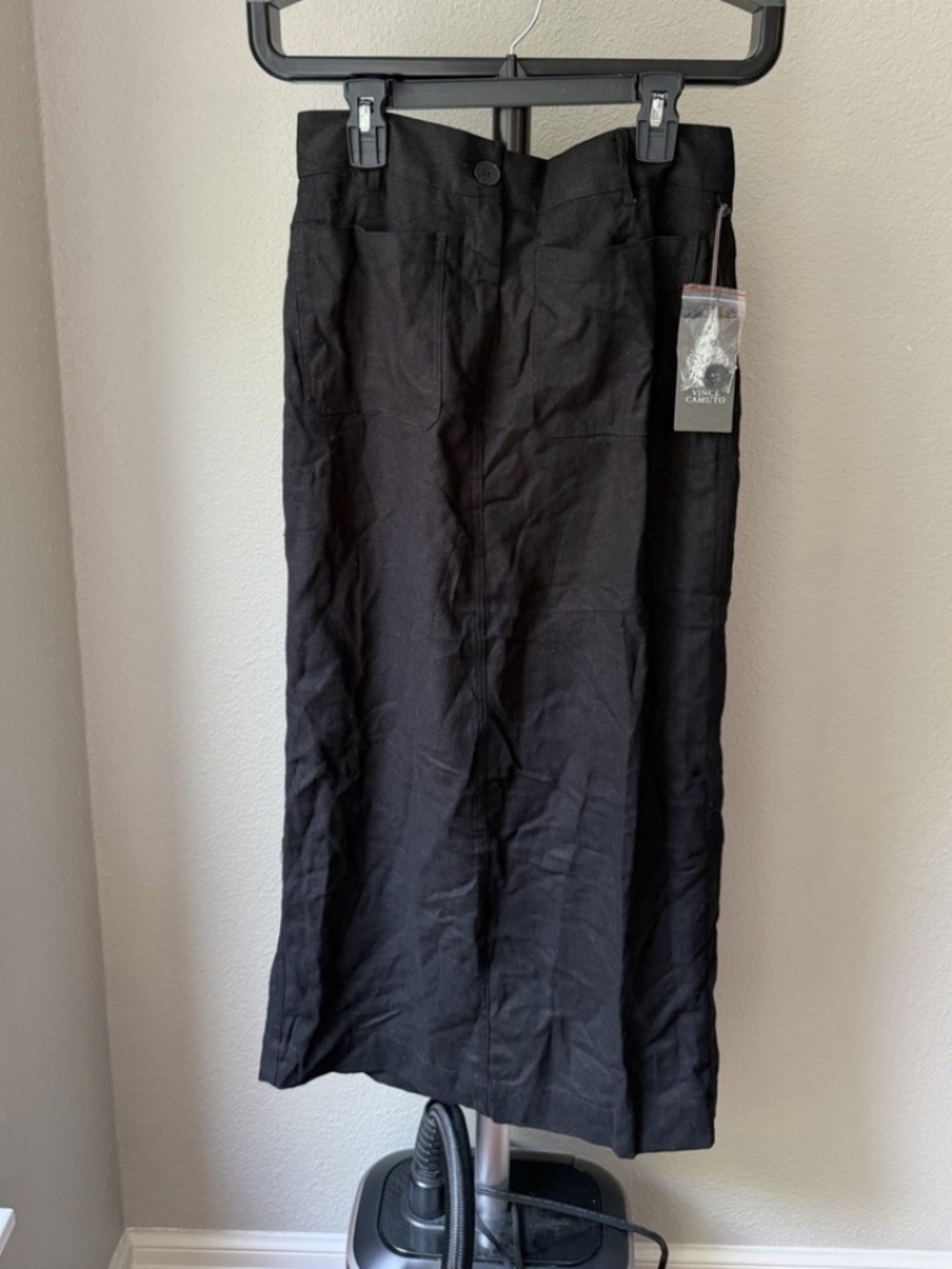 Vince Camuto Women’s Black Solid Linen Flat Front Straight Skirt 0